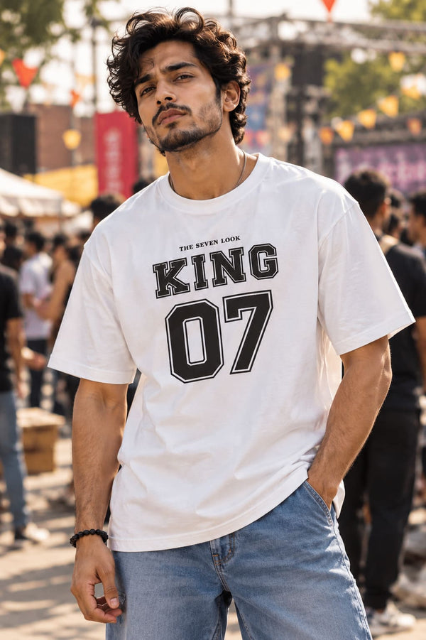Men's White Oversized King 07 Graphic T-Shirt