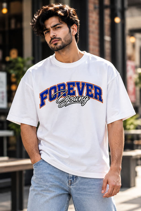 Men's White Oversized Forever Young T-Shirt