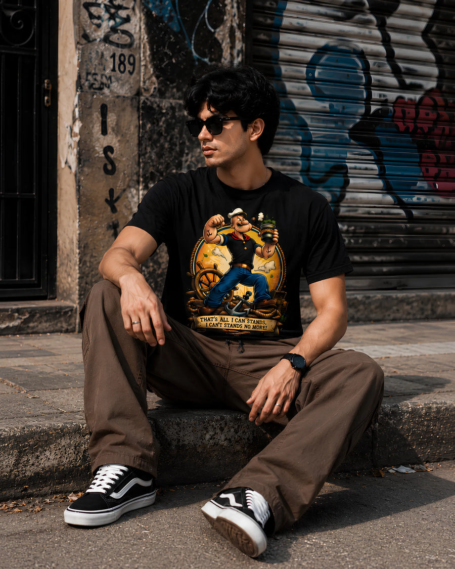 Popeye Power Black Regular Fit T-Shirt