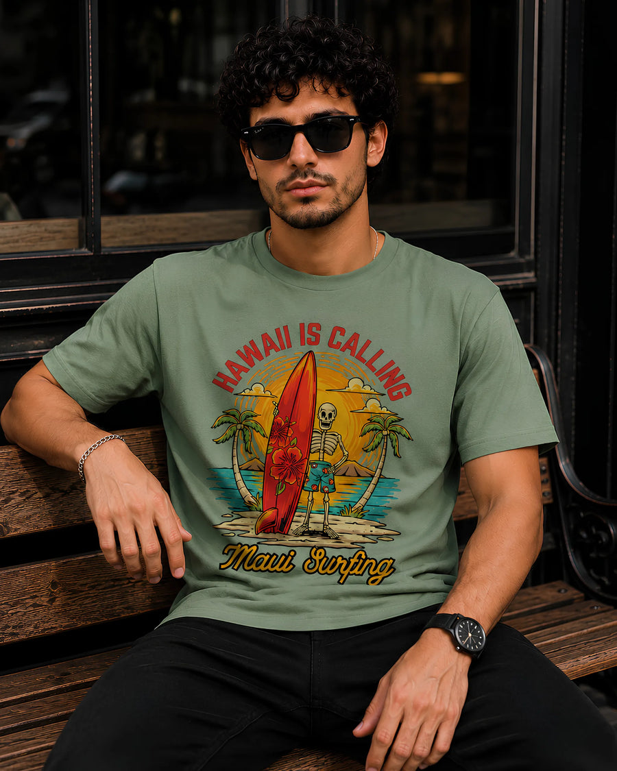 Hawaii Is Calling Dusty Green Regular Fit T-Shirt
