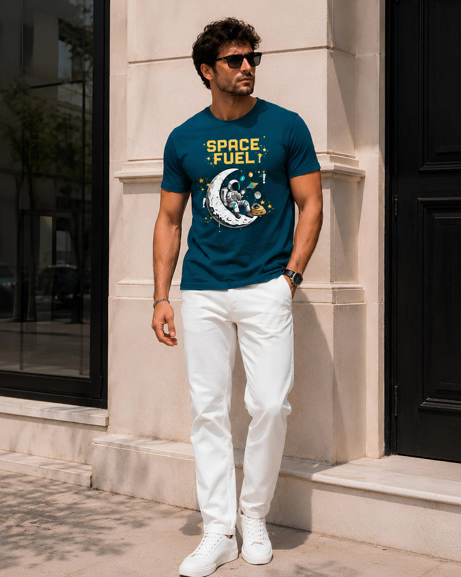Space Fuel Petrol Blue Regular Fit T-Shirt