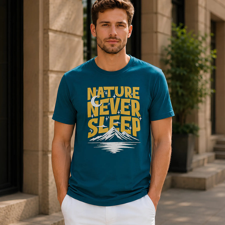 Nature Never Sleeps Petrol Blue Regular Fit T-Shirt