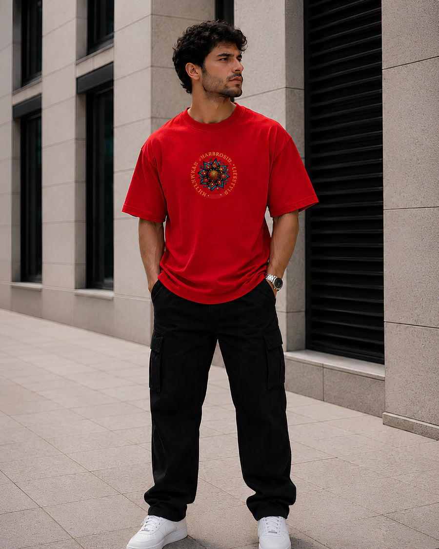 Cosmic Universe Red Oversized T-Shirt