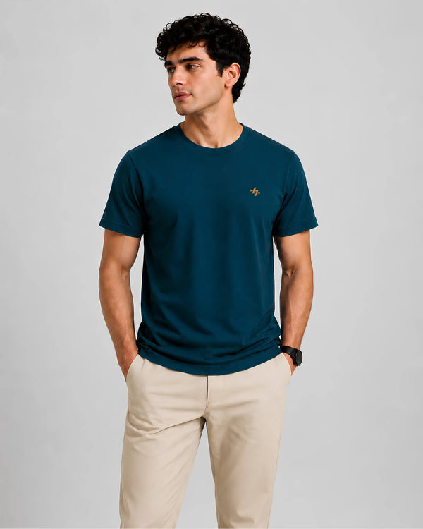 Petrol Blue Plain Regular Fit T-Shirt
