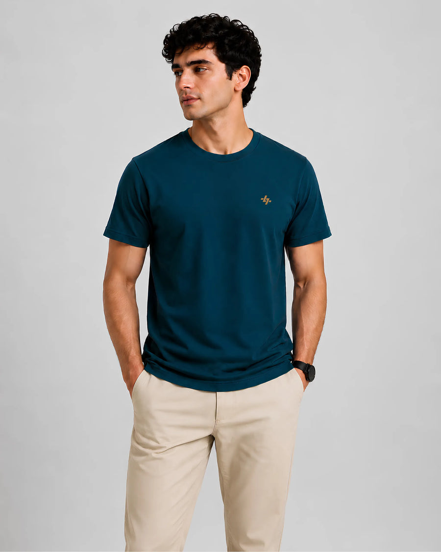 Petrol Blue Plain Regular Fit T-Shirt