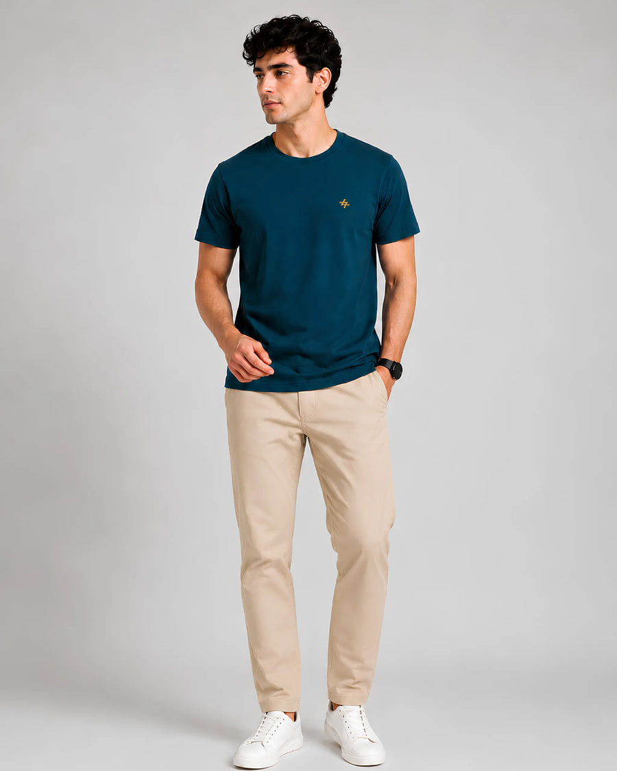 Petrol Blue Plain Regular Fit T-Shirt