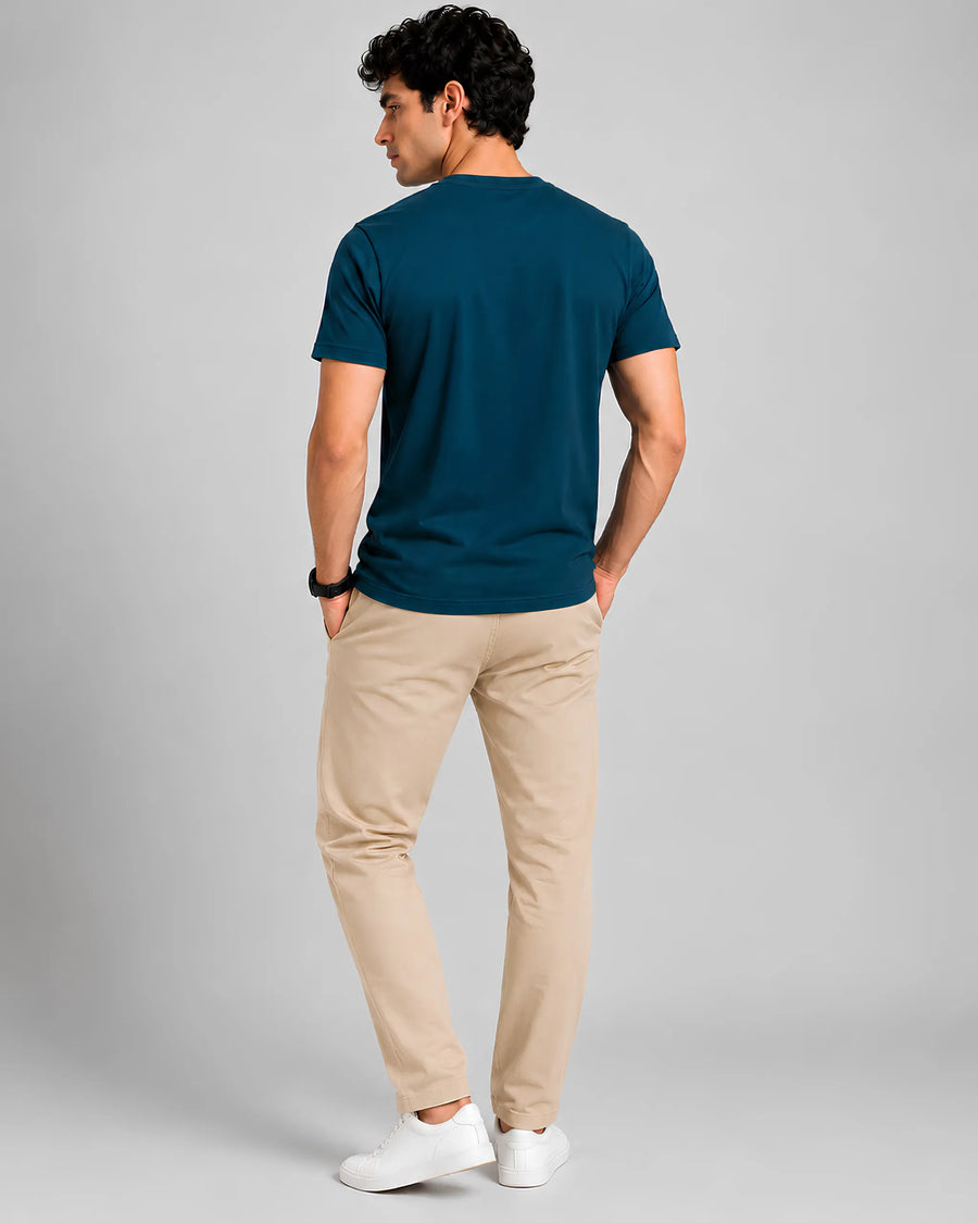 Petrol Blue Plain Regular Fit T-Shirt