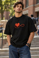 Men's Black Oversized Love Forever Graphic T-Shirt
