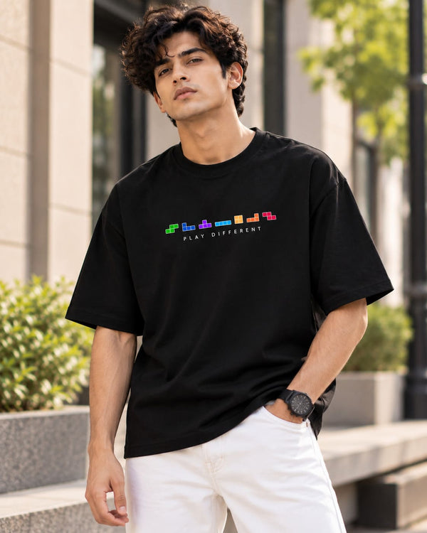 Men's Black Oversized Play Different T-Shirt