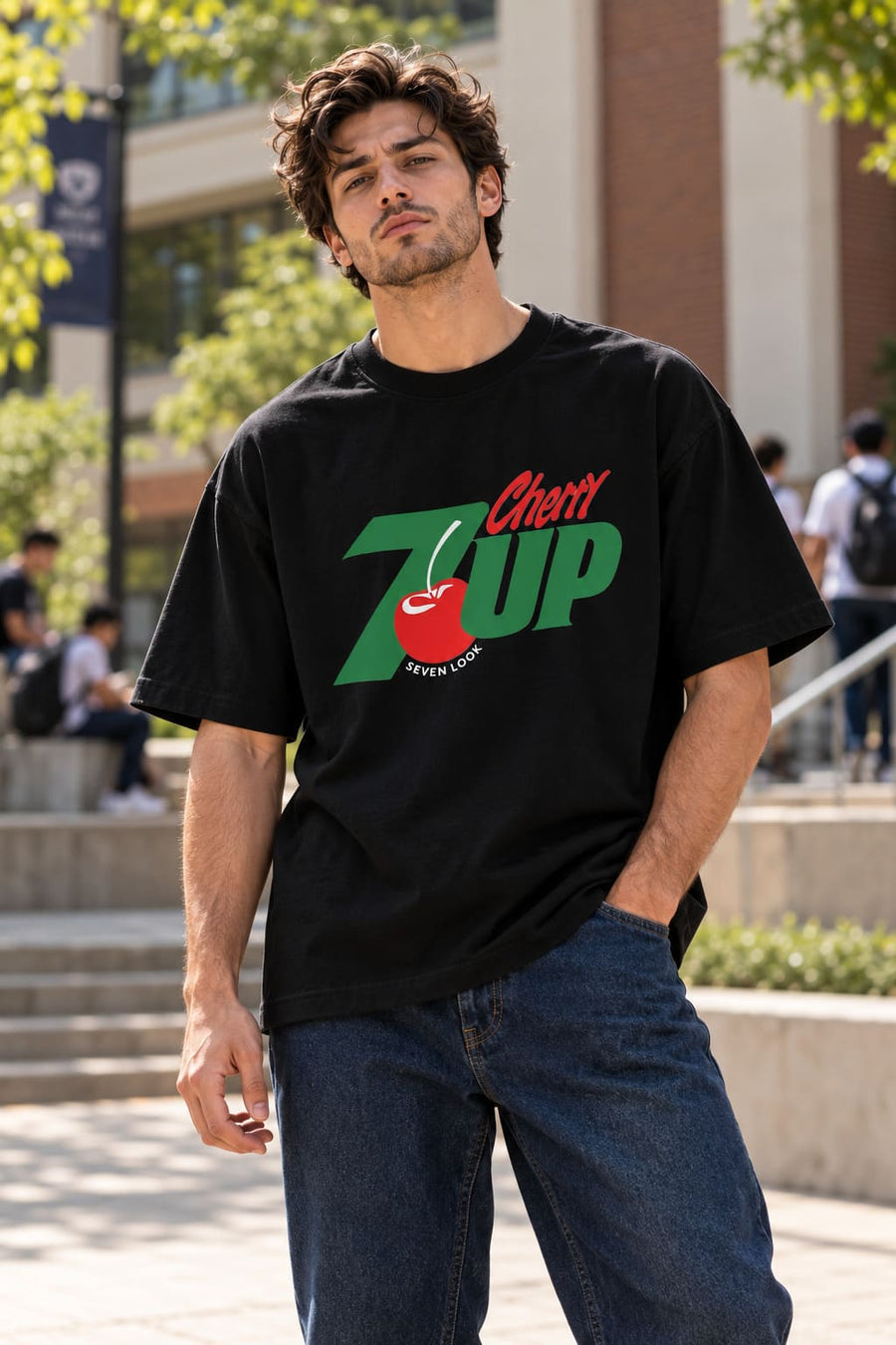 Men's Black Oversized 7UP Cherry T-Shirt