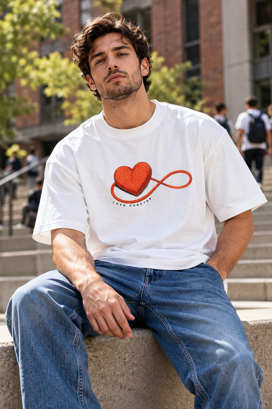 Men's White Oversized Love Forever Graphic T-Shirt