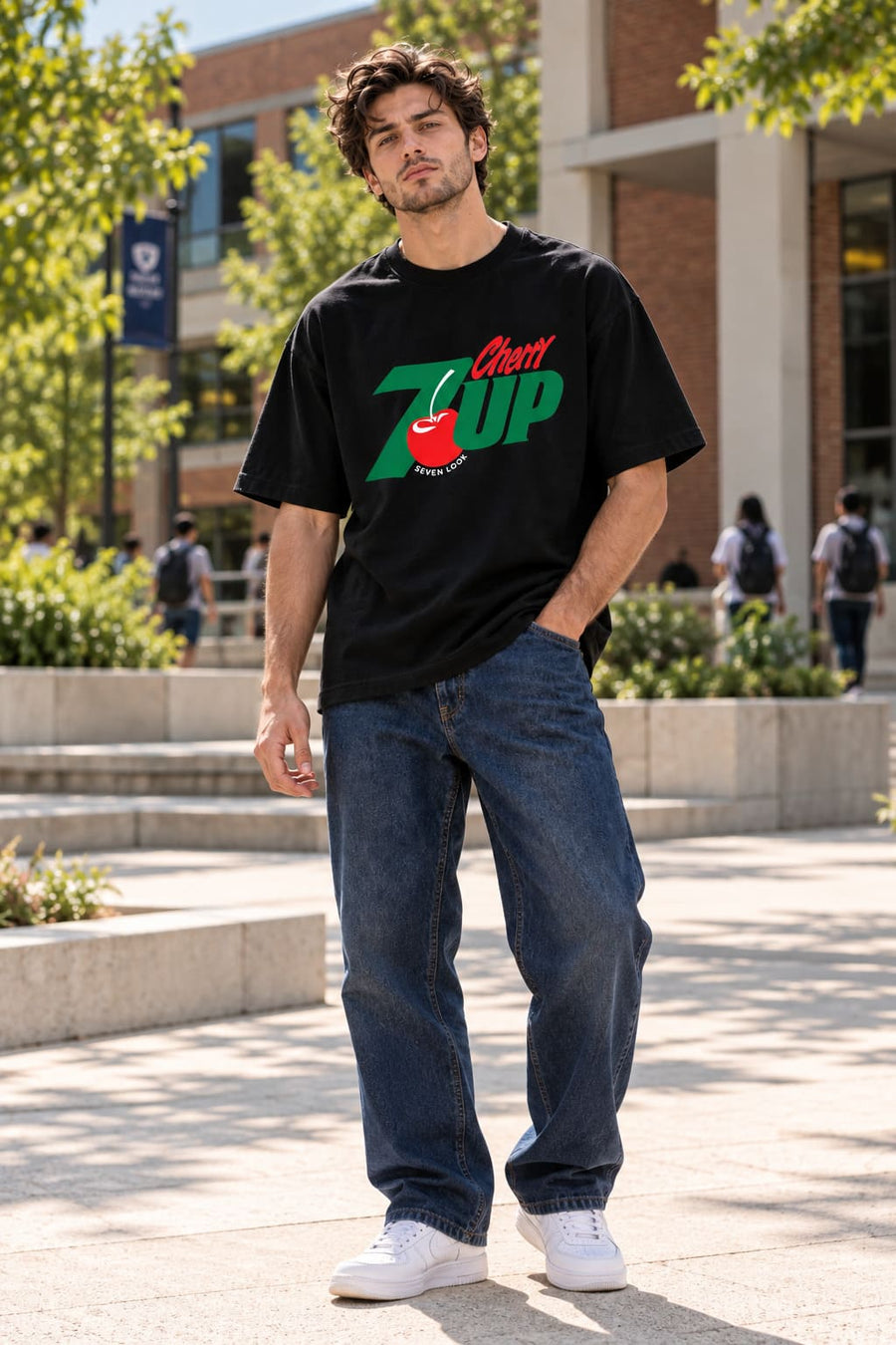 Men's Black Oversized 7UP Cherry T-Shirt