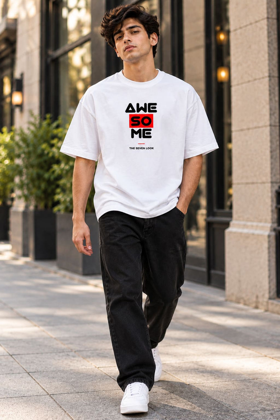 Men's White Oversized Awesome Graphic T-Shirt