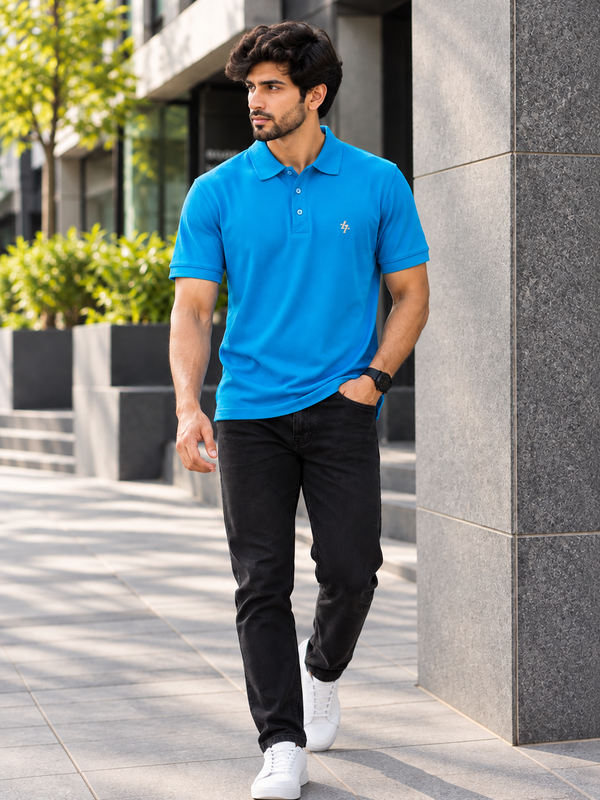 Men's Regular Fit Blue Polo T-Shirt