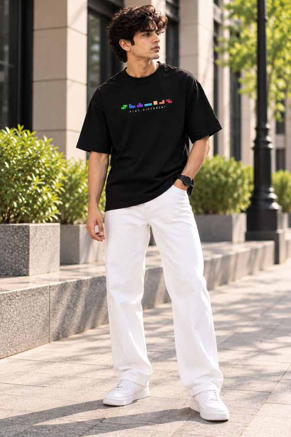 Men's Black Oversized Play Different T-Shirt