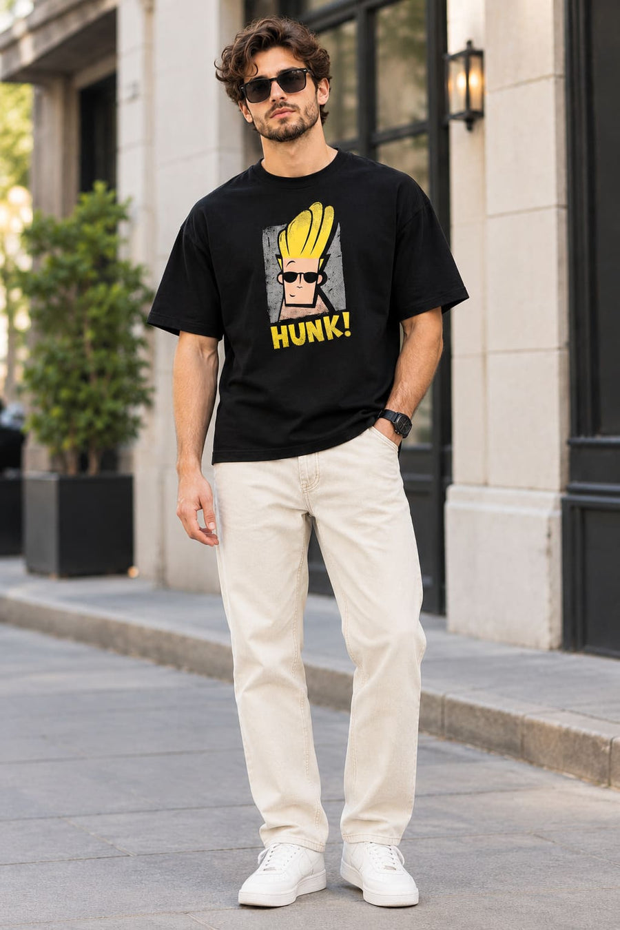 Men's Black Oversized Hunk Graphic T-Shirt