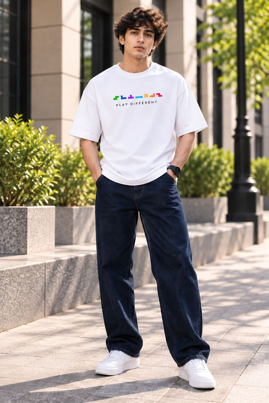 Men's White Oversized Play Different T-Shirt