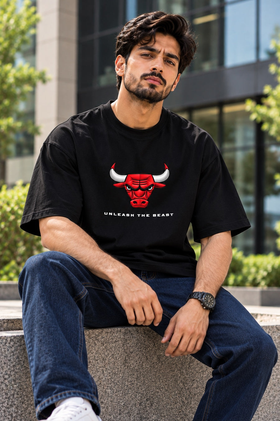 Men's Black Unleash the Beast Oversized T-Shirt