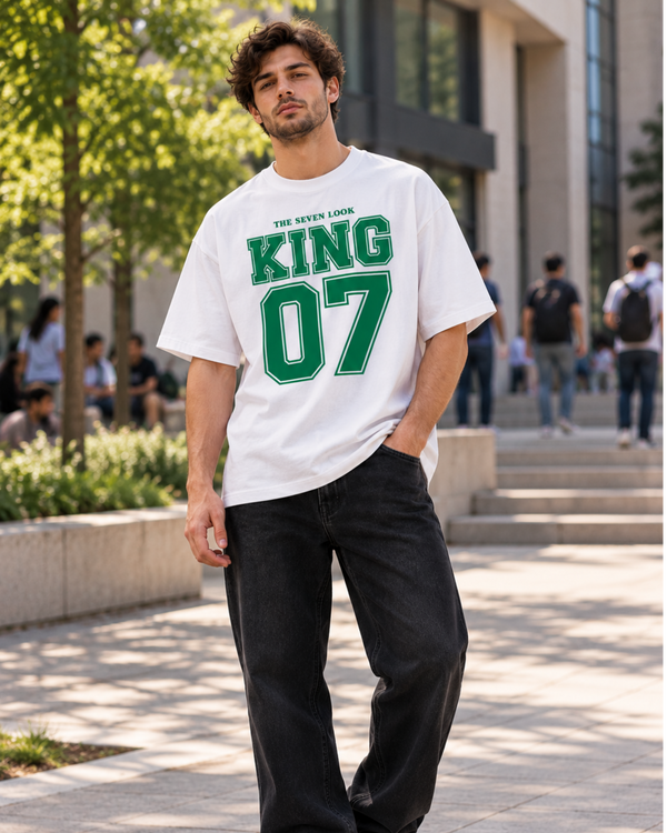 Men's White Oversized King 07 Graphic T-Shirt