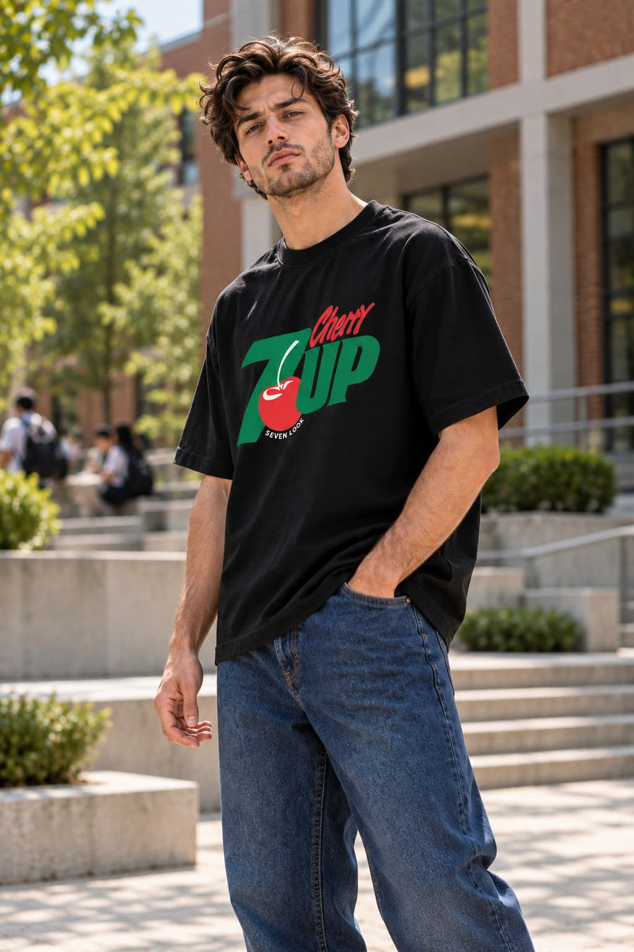 Men's Black Oversized 7UP Cherry T-Shirt