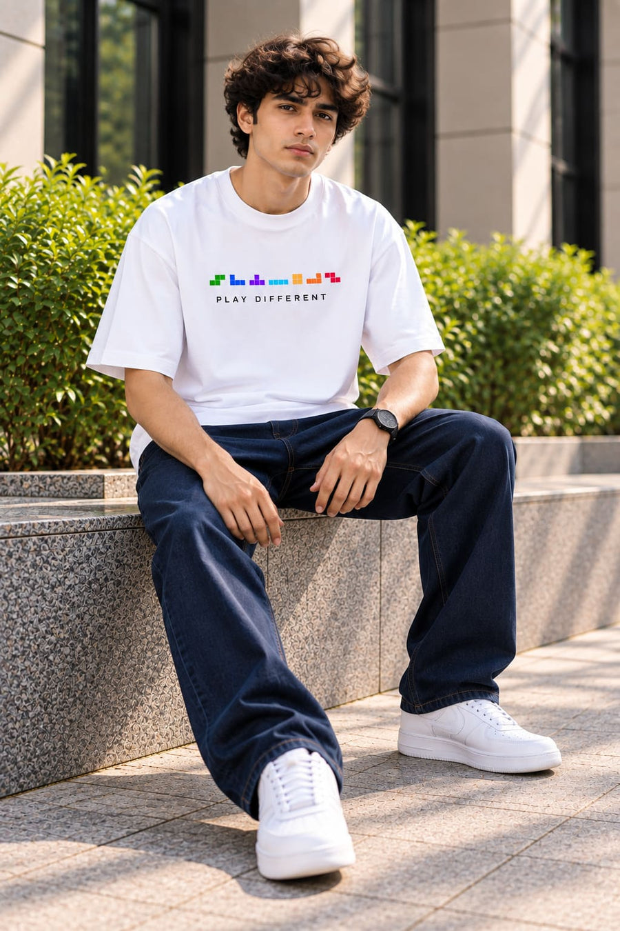Men's White Oversized Play Different T-Shirt