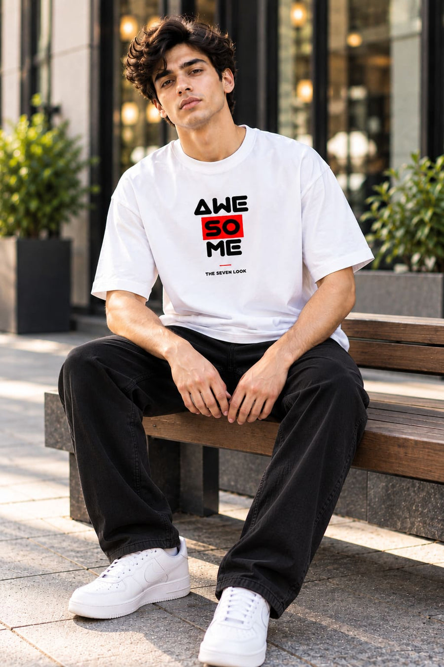 Men's White Oversized Awesome Graphic T-Shirt