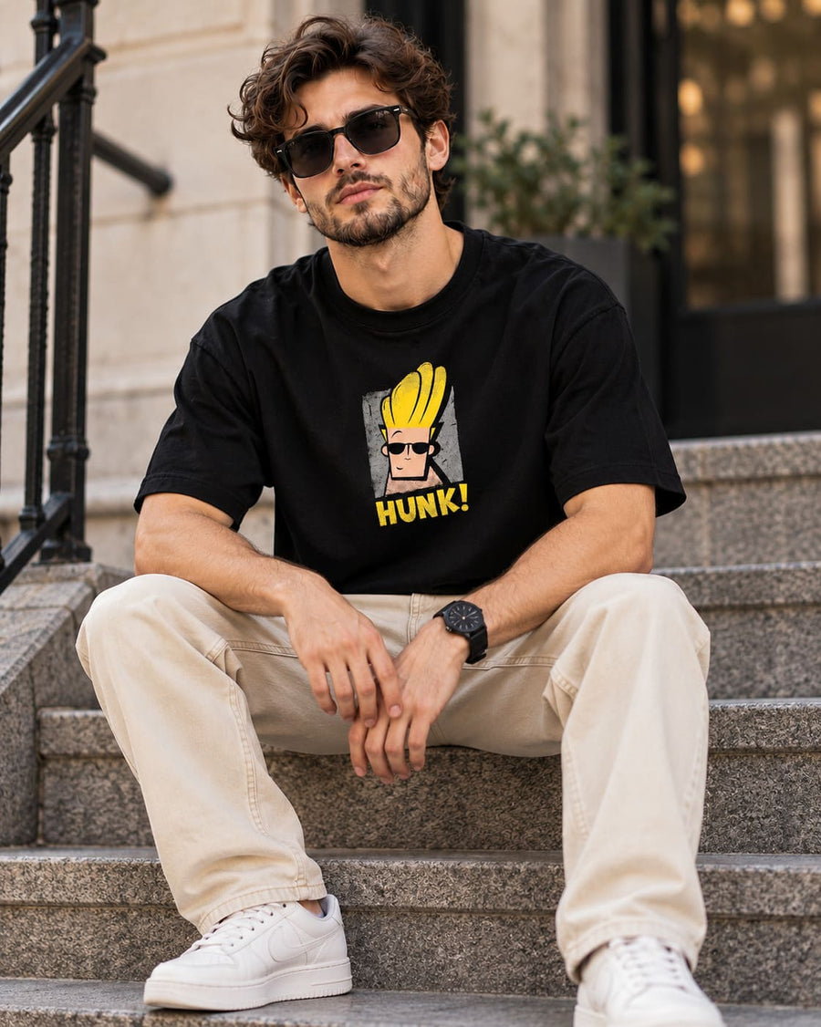 Men's Black Oversized Hunk Graphic T-Shirt