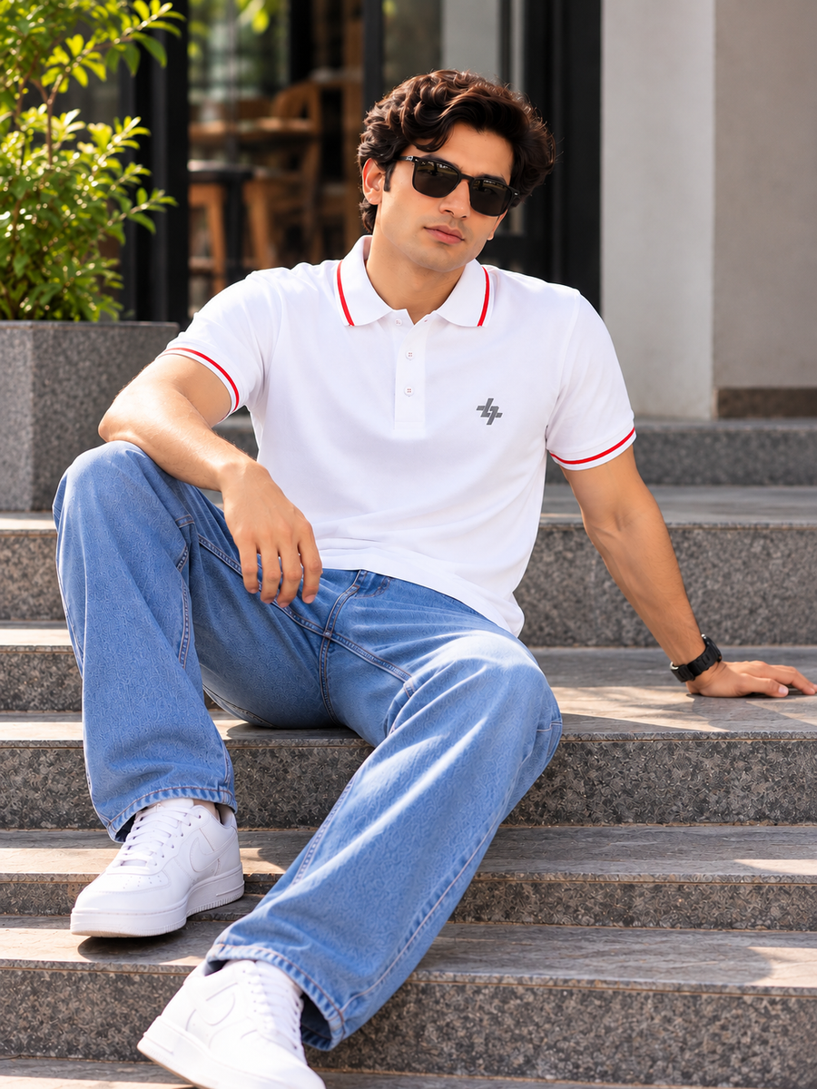 Men's Regular Fit White Polo T-Shirt