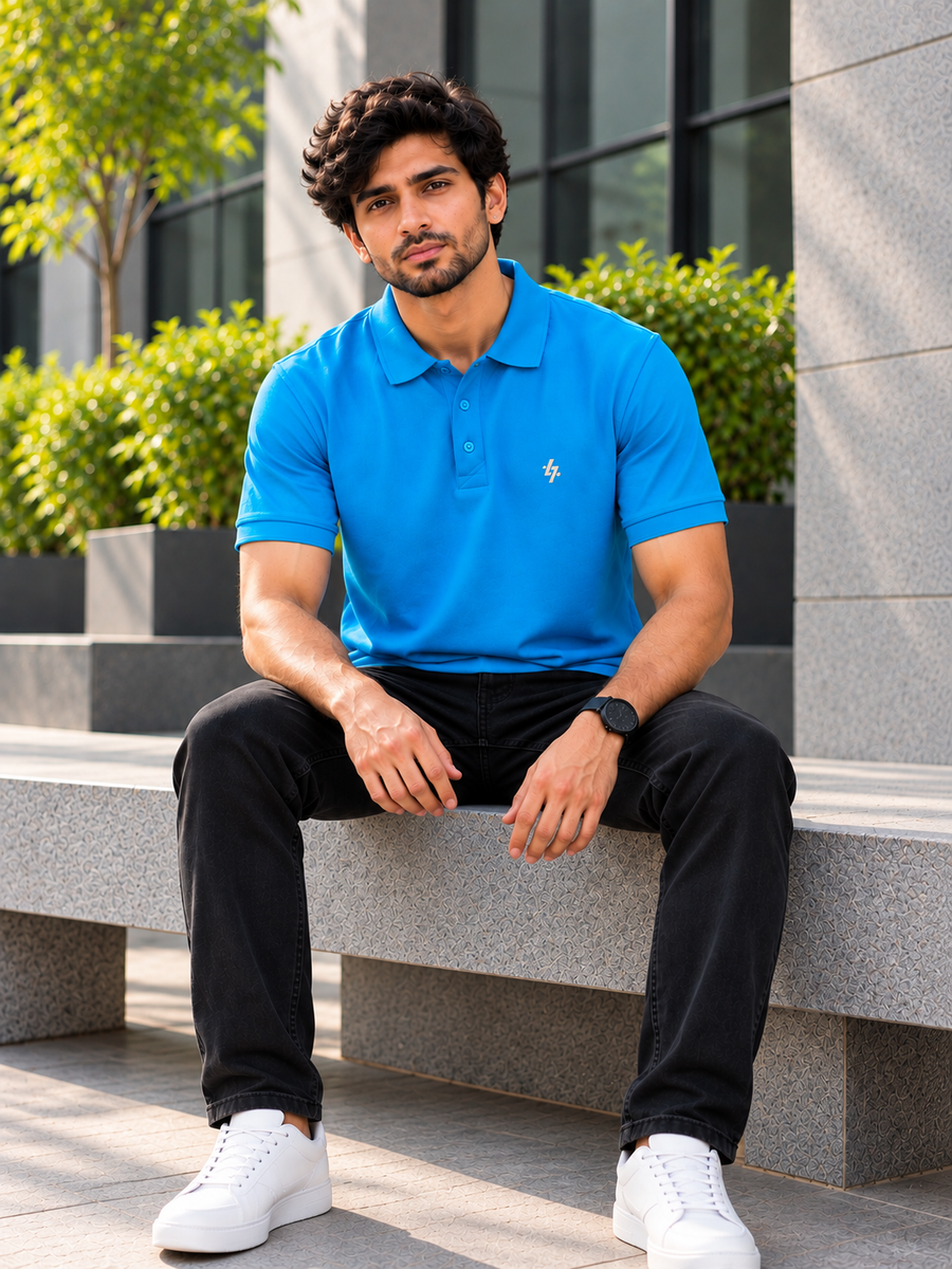Men's Regular Fit Blue Polo T-Shirt