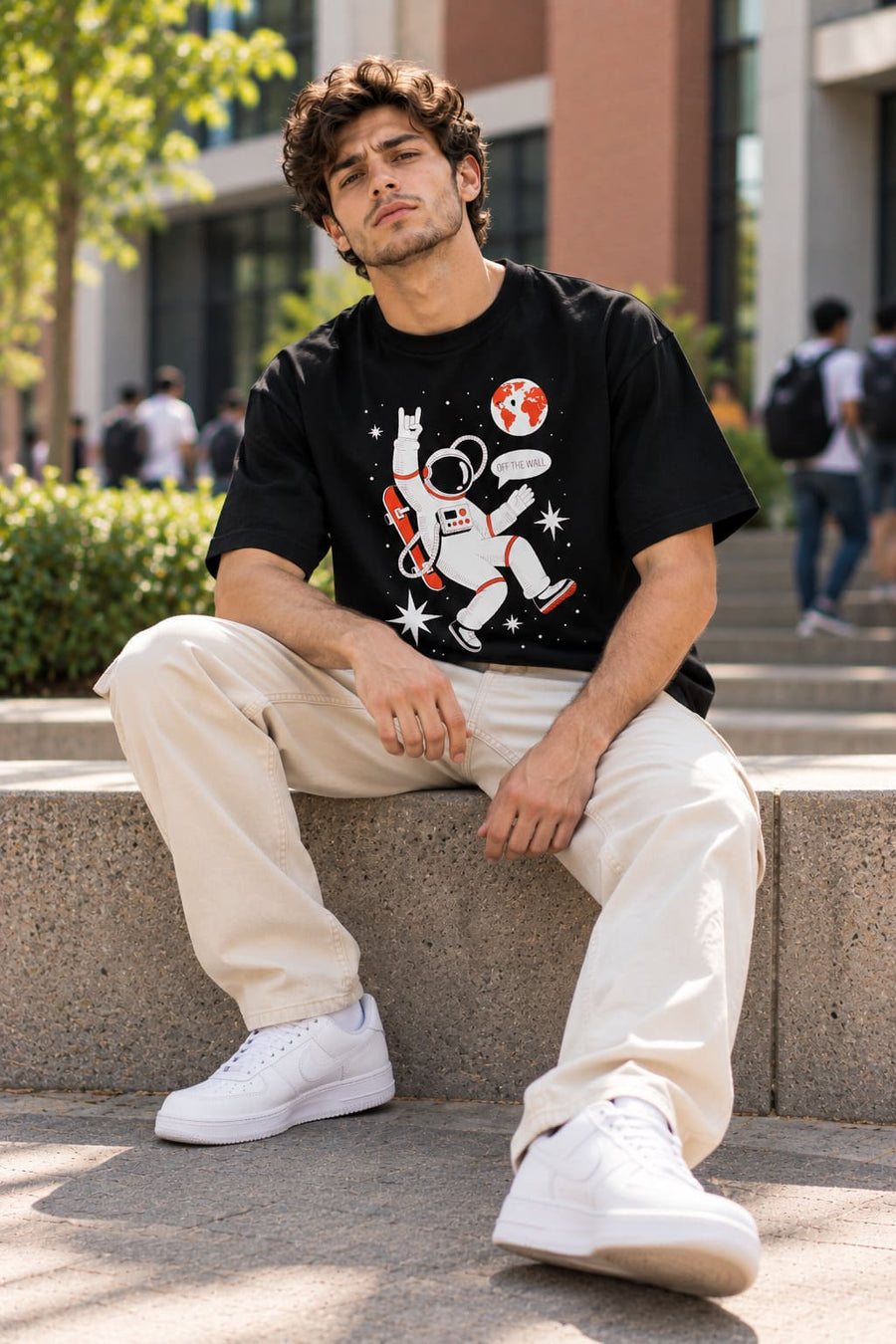 Men's Black Space Walk Graphic T-Shirt