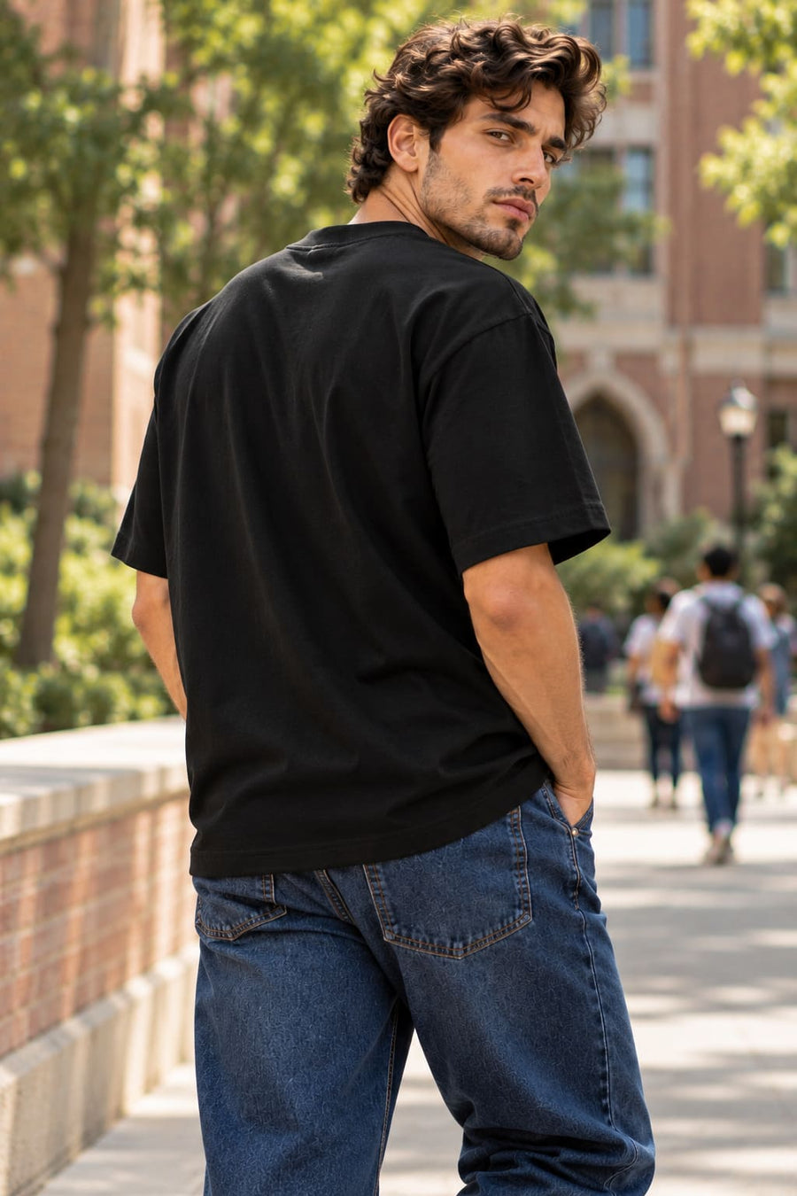 Men's Black Oversized Love Forever Graphic T-Shirt