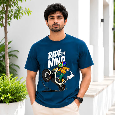 Ride The Wind Petrol Blue Regular Fit T-Shirt