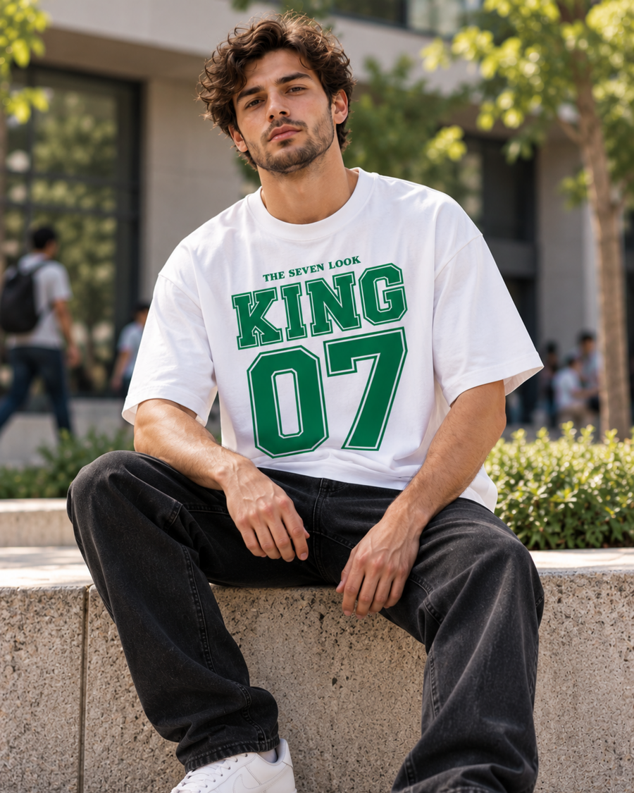 Men's White Oversized King 07 Graphic T-Shirt