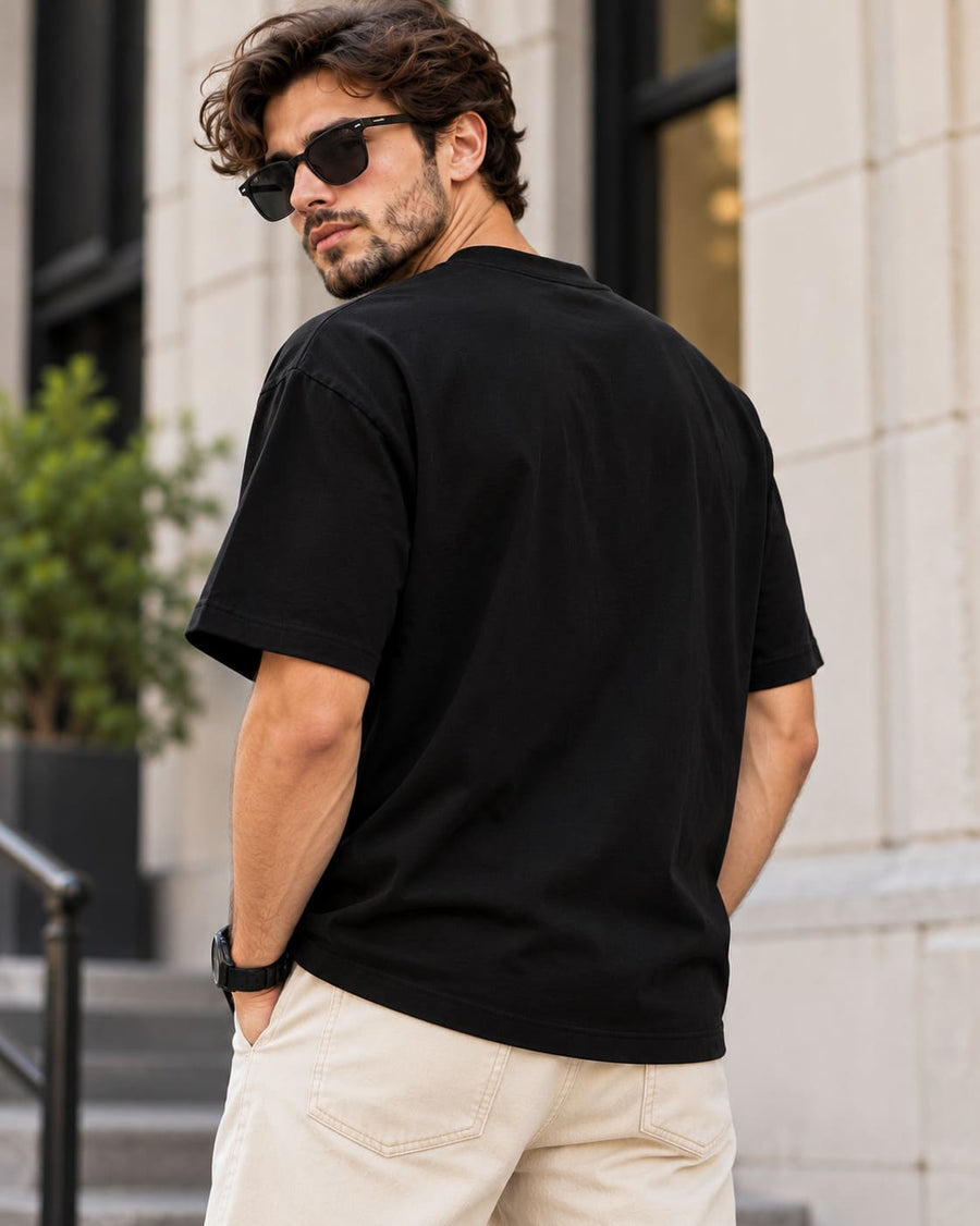 Men's Black Oversized Hunk Graphic T-Shirt
