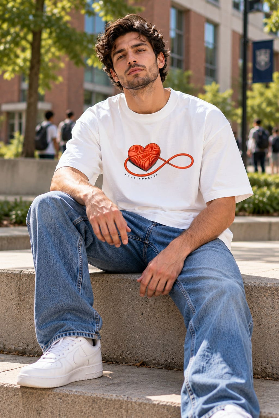 Men's White Oversized Love Forever Graphic T-Shirt