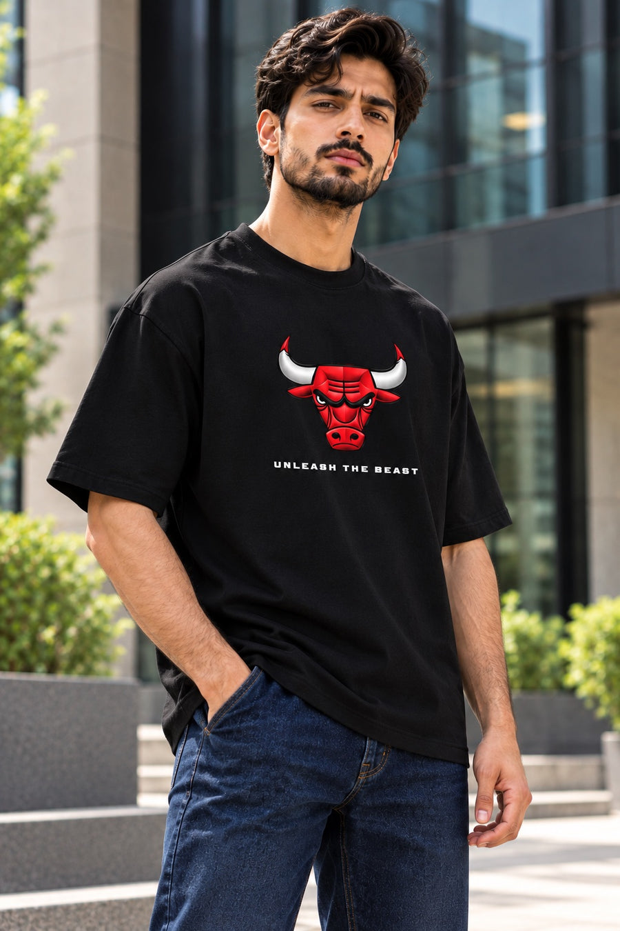 Men's Black Unleash the Beast Oversized T-Shirt
