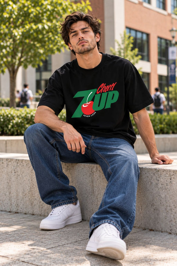 Men's Black Oversized 7UP Cherry T-Shirt