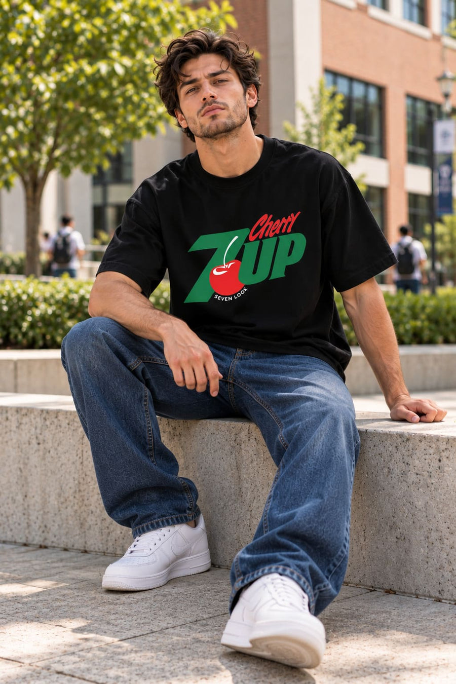 Men's Black Oversized 7UP Cherry T-Shirt