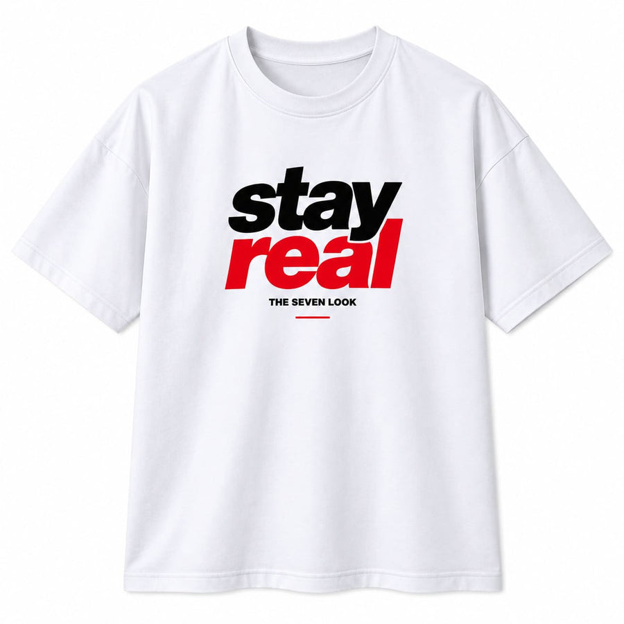 Men's White Oversized Stay Real T-Shirt