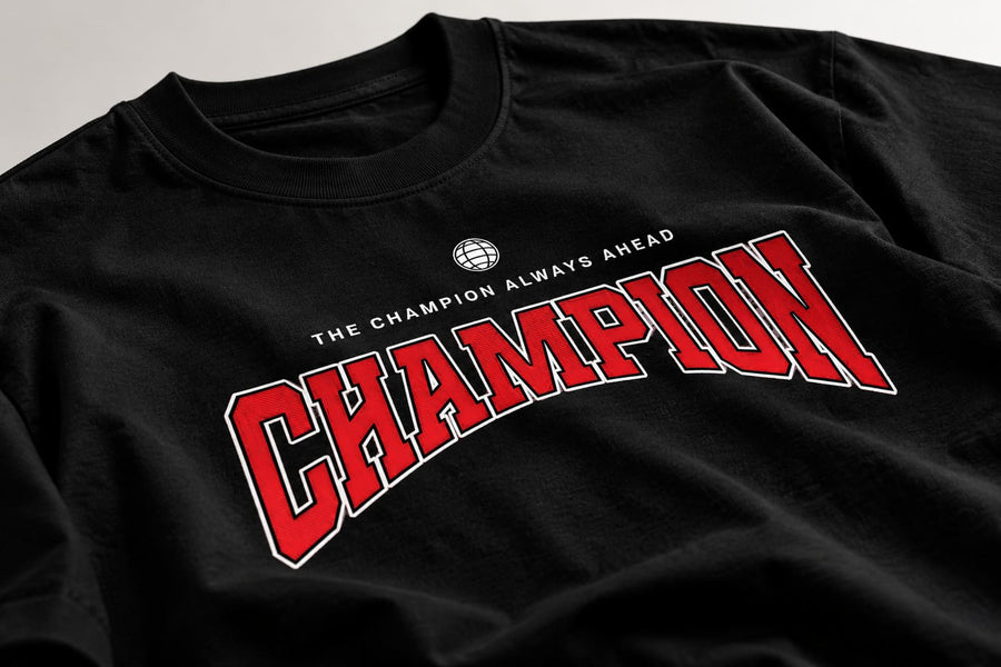 Men's Black Oversized Champion Graphic T-Shirt