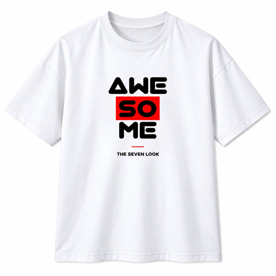 Men's White Oversized Awesome Graphic T-Shirt