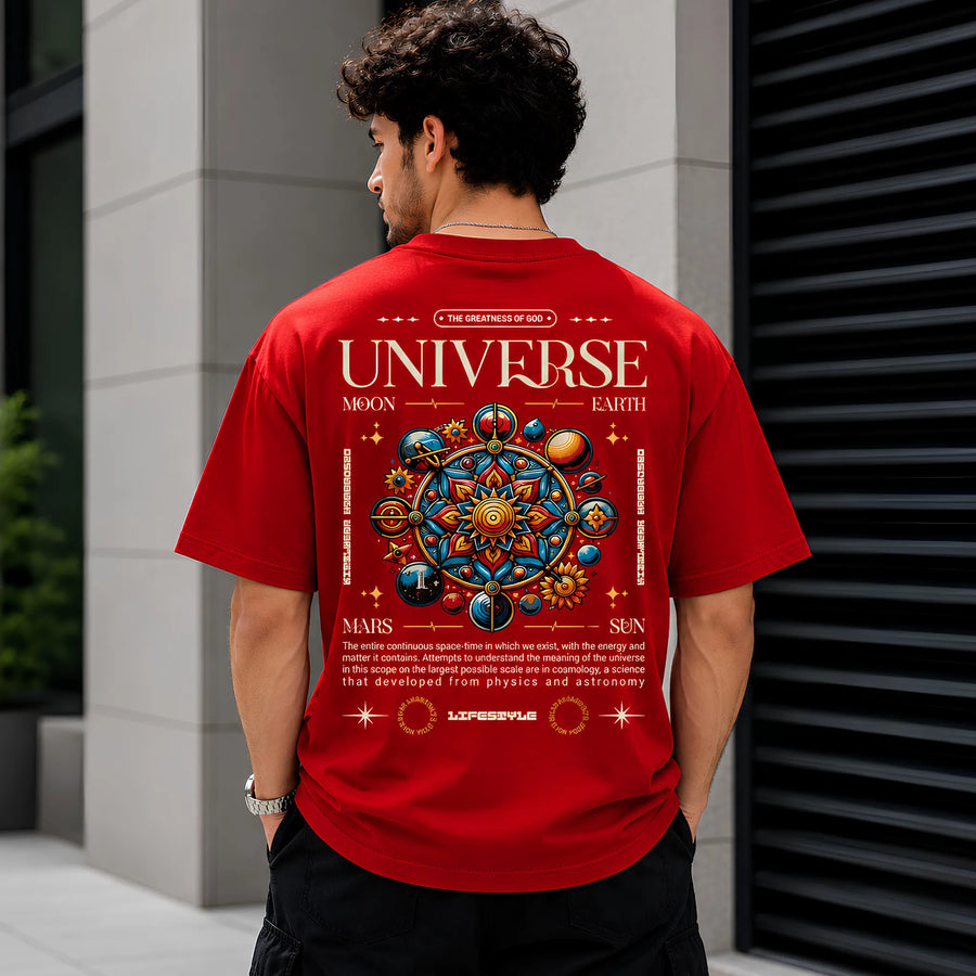 Cosmic Universe Red Oversized T-Shirt