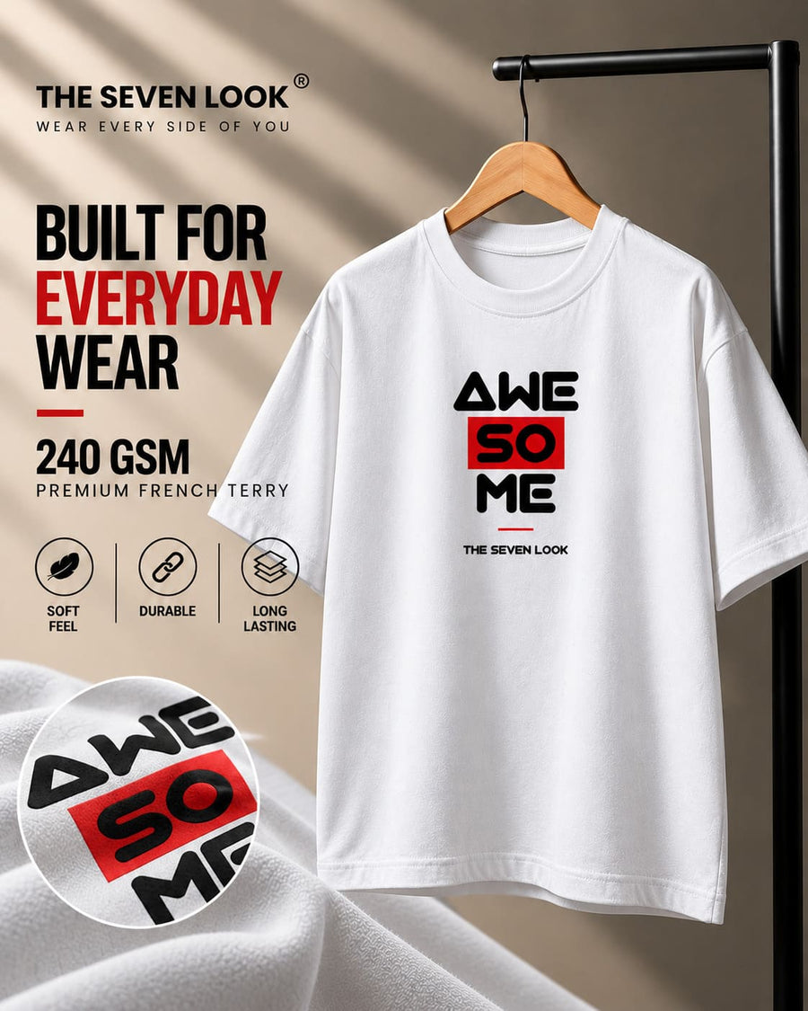 Men's White Oversized Awesome Graphic T-Shirt