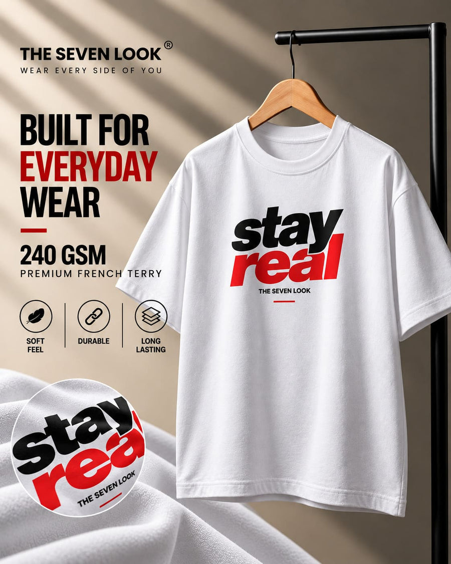 Men's White Oversized Stay Real T-Shirt
