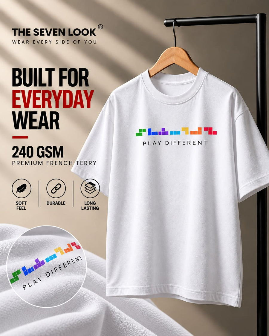 Men's White Oversized Play Different T-Shirt