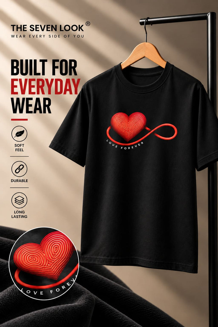 Men's Black Oversized Love Forever Graphic T-Shirt