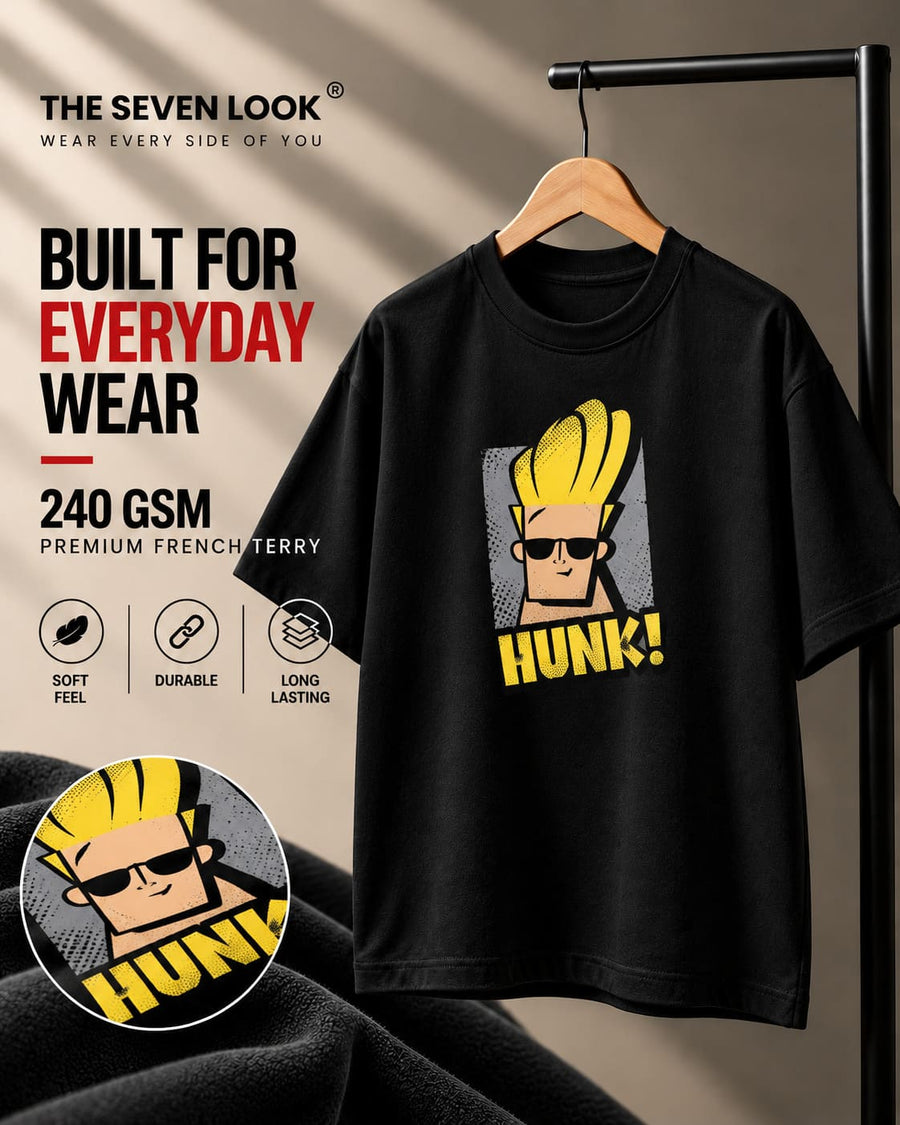 Men's Black Oversized Hunk Graphic T-Shirt
