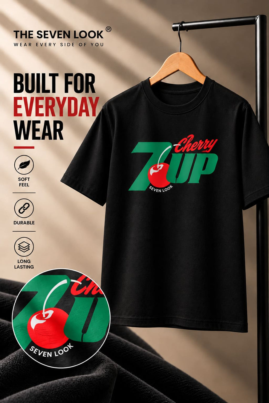 Men's Black Oversized 7UP Cherry T-Shirt
