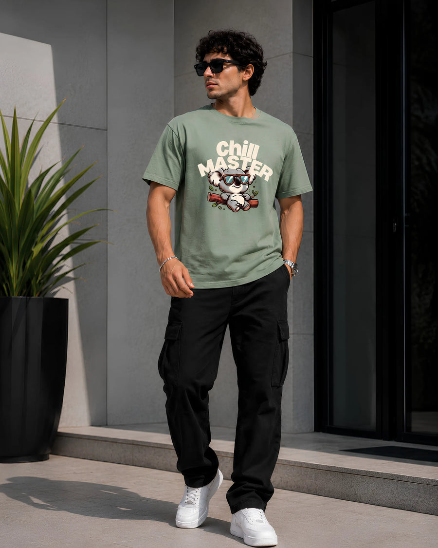 Chill Master Koala Sage Green Regular Fit T-Shirt