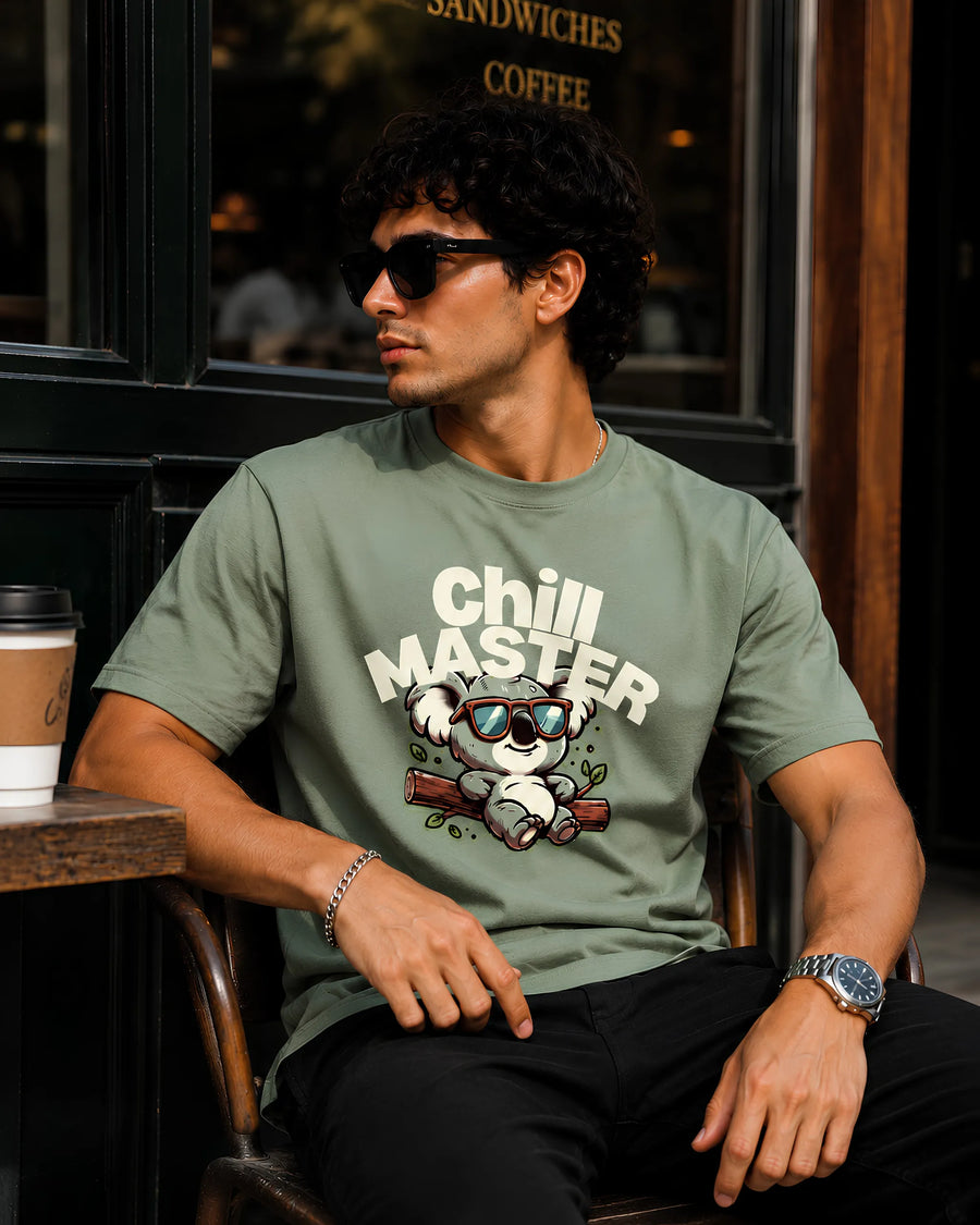 Chill Master Koala Sage Green Regular Fit T-Shirt